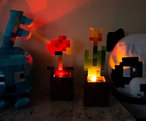 Minecraft Orange Tulip e Poppy Flower Pot Humor Lights, Conjunto de 2 | Lâmpada de mesa de mesa