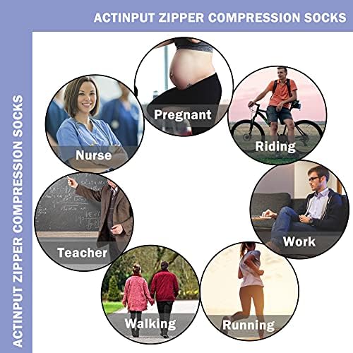 Actinput 2 pares meias de compressão de dedão de suporta de perna aberta meias de joelho com zíper com zíper