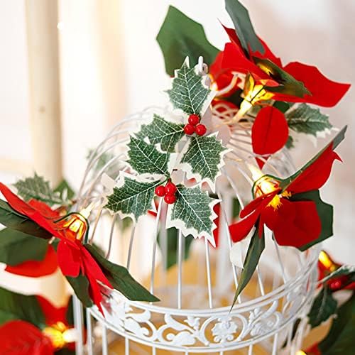QIXIVCOM 2 Pacote Flores vermelhas realistas com folhas luzes decorativas 6.7 pés 10 peças luzes LED Decoração romântica alimentada por bateria para casamento, Natal, Dia dos Namorados, Dia de Ação de Graças