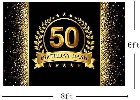 Mehofoto Glitter Gold e Black Photo Studio Booth Background Happy 50th Birthday Bash Bash Party Decorations Banner Cenários para fotografia 8x6ft