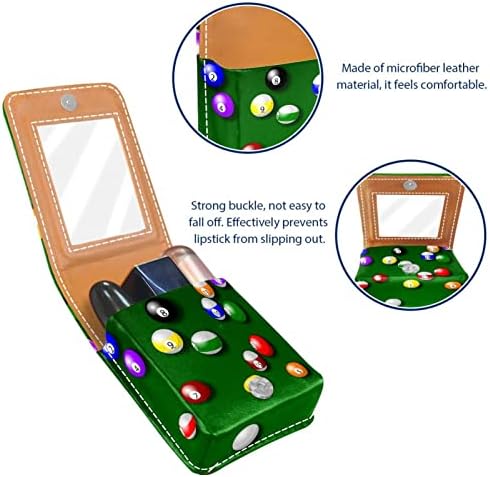 Caixa de batom de Guerrotkr, organizador de batom de Lip Gloss de couro com espelho, Mini Lipstick Surfol, Billiards coloridos abstratos Padrão verde