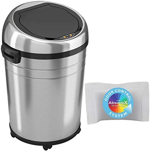 Itouchless Glide Lixo do sensor de 18 galões lata com rodas e sistema de controle de odor absorvebx, aço inoxidável, 68 litros de cozinha automática ou lixo de escritório lixo