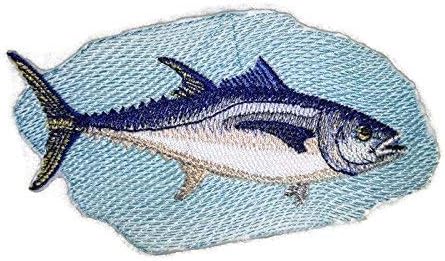 Belinha de recompensa da natureza belos retratos de peixes personalizados [atum azul] Ferro bordado On/Sew Patch [5 x 2,5] feito nos EUA