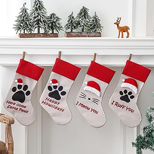 ShiningLove Christmas Stocking Dog Cat Paw Kids Gift Candy Bag para decorações de Natal embalagens de animais de estimação Big Cap I R UF