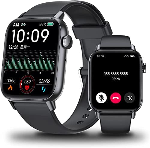Relógio inteligente, relógios inteligentes de tela sensível ao toque de 1,72 HD para homens com chamadas Bluetooth, Notificação de chamadas de frequência cardíaca do monitor de sono 5Atm Rastreador de fitness à prova d'água para mulheres compatíveis com iPhone e Android Black