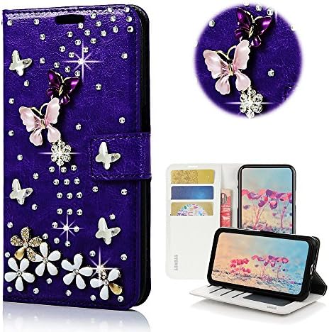 Sony Sony Xperia Xa2 Caso - elegante - 3D Bling Bling Crystal S -Link Butterfly Floral Magnetic Cartet Cartão de crédito Slots Dobra