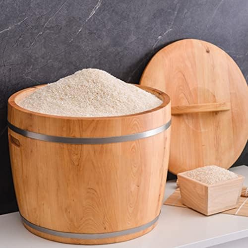 Dispensador de arroz Cedro Recipientes de armazenamento de arroz de madeira com tampa Organização de arroz de rice de distribuidor de cereais Distribuidor de cereais integrados para cozinha em casa 11/44lbs