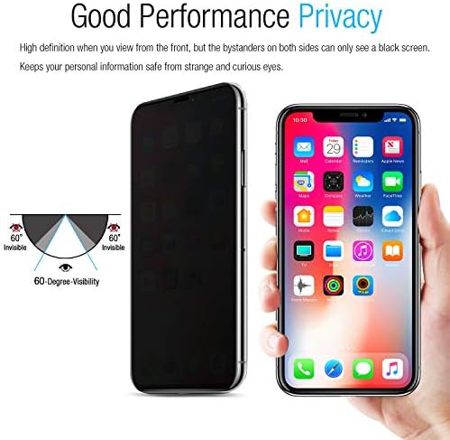 Protetor de tela de privacidade intermergado para iPhone XS X, protetor de tela de vidro premium 4D de borda curva a borda a borda completa de tela de vidro temperado temperado para Apple iPhone XS 2018 x 2017, 5,8 polegadas