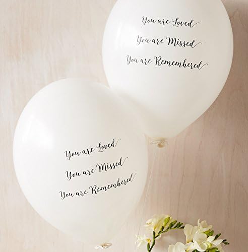 Angel & Dove 25 Premium White 'Você é amado, perdido, lembrado' Balões de lembrança fúnebre biodegradável - para mesa de memória, memorial, condolência, aniversário