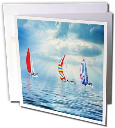 3drose sailboats coloridos em um tema de vela náutica calmo do oceano - cartão de felicitações, 6 por 6 polegadas