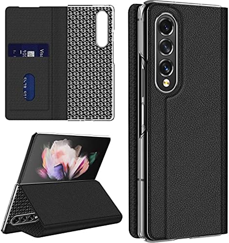 BSNRM projetado para a caixa Samsung Galaxy Z Fold 3, [bloqueio RFID] com estojo de proteção de couro de carteira de cartas de kickstand para galáxia z dobra 3 preto