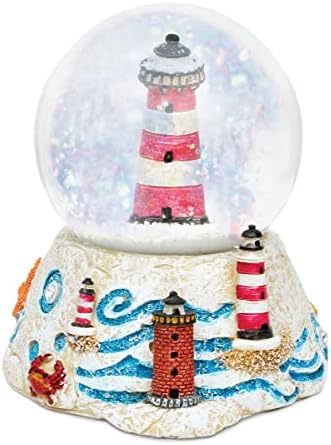 Cota Global Farol Globo de neve de pedra - estatueta de água brilhante com brilho brilhante, ornamento