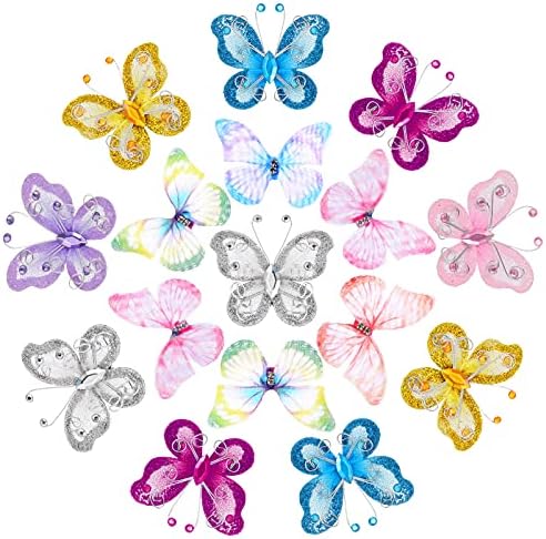 36 peças artesanato de borboleta organza arame borboleta colorida decoração de parede de borboleta colorida ornamento de borboleta diy 2 camadas 2 camadas para festas de casamento ornamento apliques acessórios de decoração