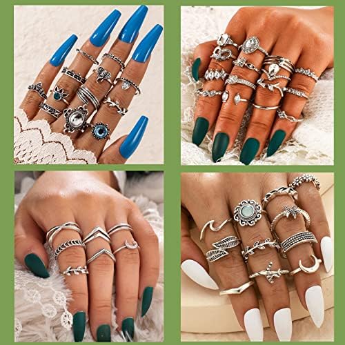 Aogrzun 95pcs vintage Silver Knuckle Rings para mulheres meninas adolescentes, Bohemian empilhável dedo articular