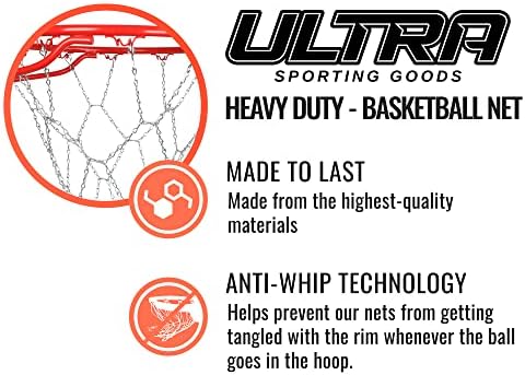 Ultra Sporting Goods Forting Diry Basketball Net Substituição - All Weather Anti Whip, se encaixa nas jantes internas ou externas padrão - 12 loops