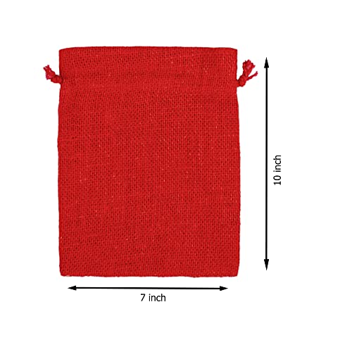 Boutique de Sofia Sacos de estopa com cordões de empate 7x10 polegadas, 6pcs marrom, vermelho