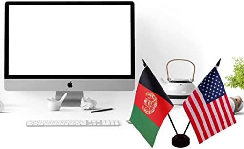 America & Afeganistão Twin Flag Desk, US Afeganistan Table Bands, 8 x 5 polegadas American & Afeghans Deluxe Stand Set - Conjunto de bandeira - Miniatura EUA e Afeganistão Bandeira com bandeira com bandeira