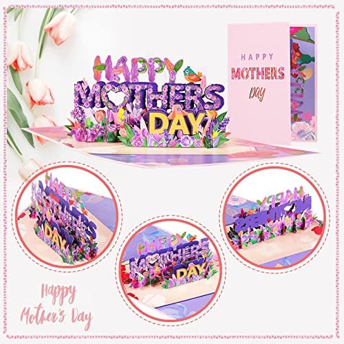 Cartão pop -up do Dia das Mães, feliz dia das mães Cartão pop -up, 3D Cut Out Word & Pop Up Greeting