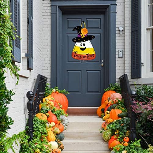 Halloween Door DCorations Candy Corn Halloween truque ou sinal da porta de travessura fofa grinaldas