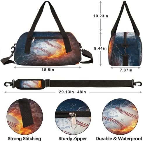 Baseball Pattern Kids Kids Overnight Duffel Bags, Fire and Water Sport Ball Gym Bag Sports Bag leve Carry On