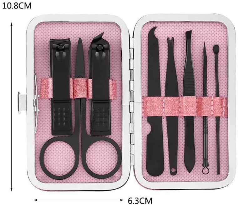 SEASD 8 PCs Kit de clipper de unhas Aço inoxidável Alta dureza Curva Borve Tweezer Manicure Pedicure Tools Pedicure Tools