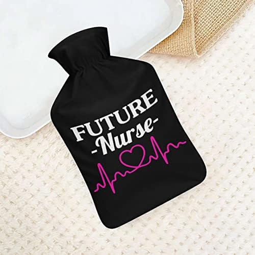 Futura enfermeira imprimida garrafa de água quente com tampa macia de pelúcia para a mão quente de água de borracha saco de injeção de água de 1000 ml