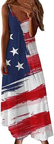4 de julho Vestidos deslizantes para mulheres bandeira Independence Dia Casual Loose V Vestido de listras estreladas com mangas maxi long star listras