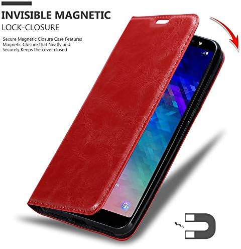 Caso Cadorabo Book Compatível com Samsung Galaxy A6 Plus 2018 em Apple Red - com fechamento magnético, função de suporte e slot de cartão - Wallet etui tampa bolsa de couro pu de couro