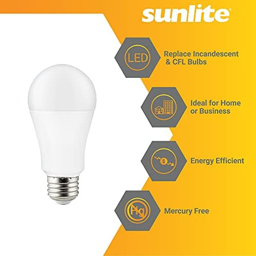 Sunlite 80809 LED A19 Bulbo, 15 watts, 1600 lúmens, Base E26 Média, Dimmable, UL listada, Energy Star, Frost, 5000k Super White, 1 pacote