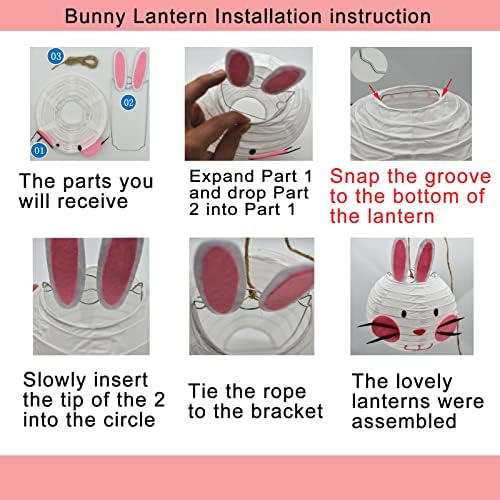 Pinenjoy 3pcs Páscoa Bunny Paper Lanterna Cute Rabited Decor de penduramento 5.83 polegadas reutilizáveis