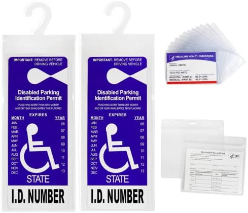 Handicap Placard Solder para Auto 2 PCs, Medicare Card Protector 12 PCs, titular de cartões de vacinação