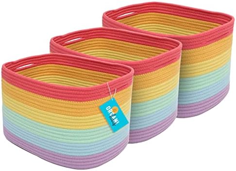Conjunto de cestas de 3 prateleiras Organihaus + cesta de berçário de corda larga - arco -íris