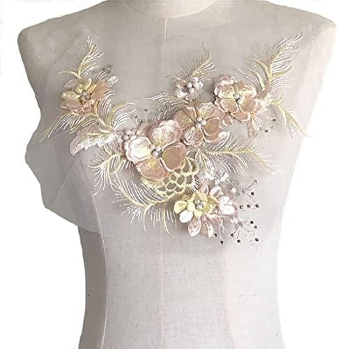 Applique de tecido de miçangas de tecido de flor viva, remendo de tecido de flor bordado para vestidos, vestido de noiva, costura artesanal - apliques de renda floral 3D