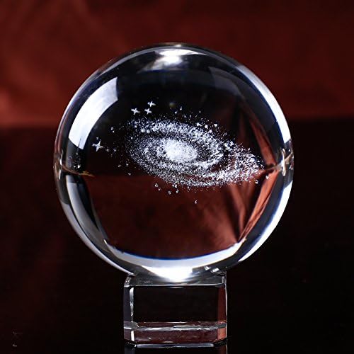 Xiaojia 6/8cm diâmetro globo galáxia miniaturas bola de cristal bola de cristal 3d a laser gravado em quartzo bola de vidro esfera de decoração de decoração de decoração de presentes-8 cm, com base de cristal