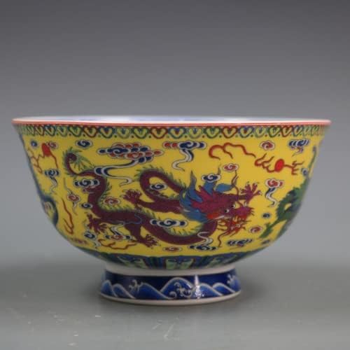 Xialon 16cm 6.3in Qing Qianlong Dragon Pattern Bowl Padrão antigo Porcelana Ornamentos decorativos Coleção antiga