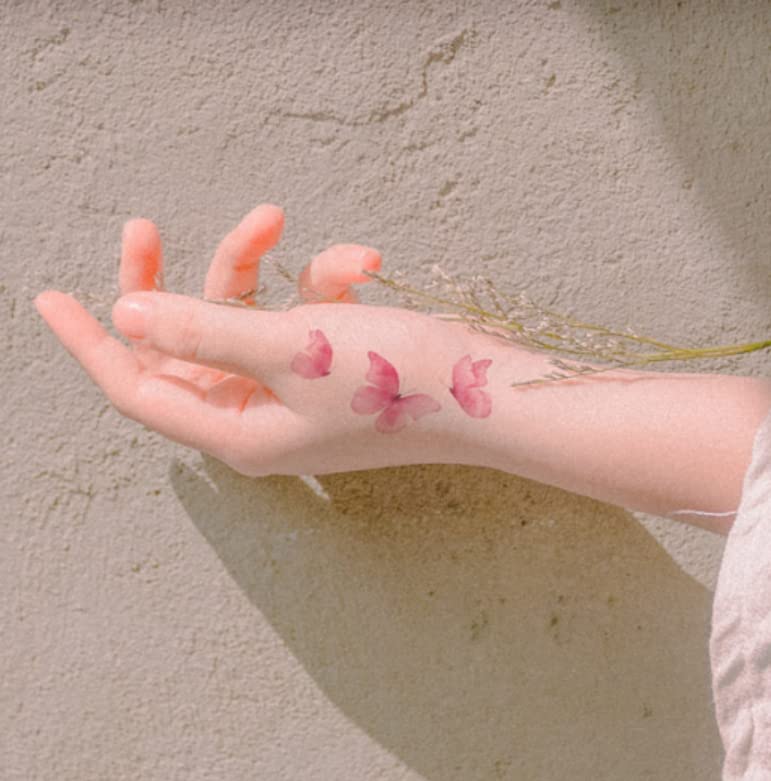 5 folhas de tatuagem impermeável de borboleta rosa para mulheres garotas durar adesivos falsos Temporay tatuagens