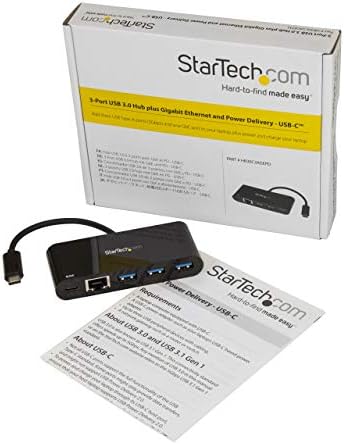 Startech.com 3 Port USB-C Hub com Gigabit Ethernet e 60W Praythrough Laptop Charging-USB-C a 3x USB-A-USB 3.1/3.2 Gen 1 Type-C Hub do adaptador