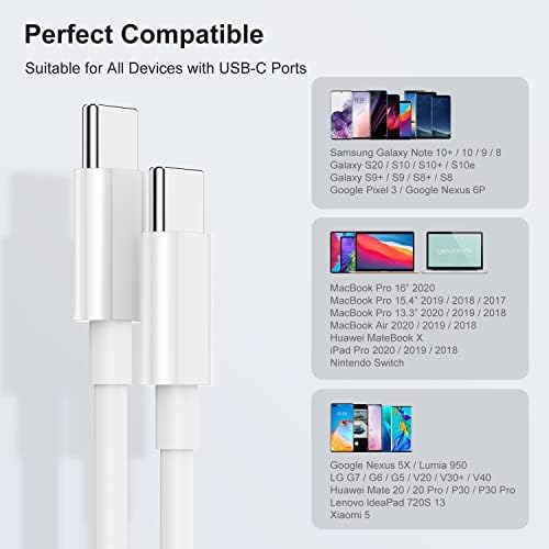 100W/5A Apple USB C para USB C Cabo [2Pack/3ft], cabo de carregador Tipo C de substituição para MacBook Pro 16, 15, 14, 13 polegadas, MacBook Air 2020/2019/2018, iPad Pro/Air - White