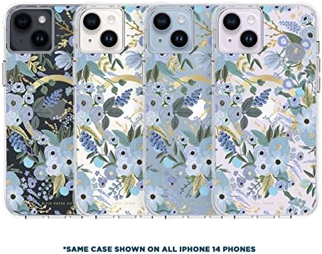 Rifle Paper Co. iPhone 14 Case/iPhone 13 Case [Compatível com MagSafe] [Proteção de gota de 10 pés] Caso de iPhone fofo 6.1 com padrão floral, anti -arranhão, à prova de choque, ajuste slim - Partido do jardim azul