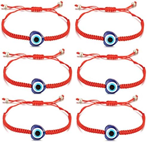 Kelistom 6 peças Mal Eye Hamsa Hand Kabbalah Bracelets para homens para homens meninos meninas, braceletes de cordas pretas azuis pretas vermelhas, pulseira de amuleto para proteção e boa sorte