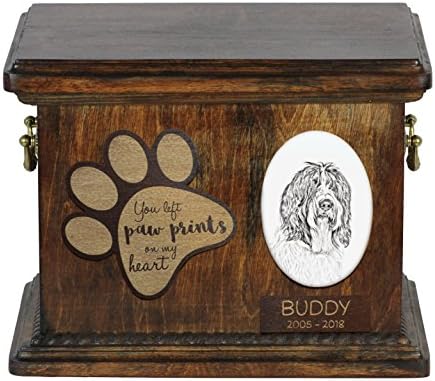 Art Dog Ltd. Schapendoes, urna para as cinzas de cachorro com placa de cerâmica e descrição