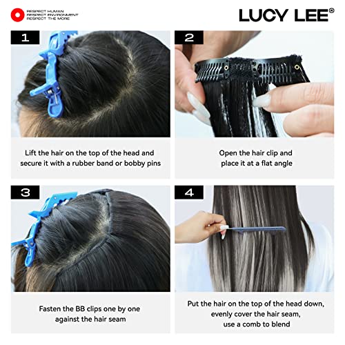 Lucy Lee 9pcs Clipe em extensões de cabelo de 20 polegadas de comprimento preto reto a cinza e leite