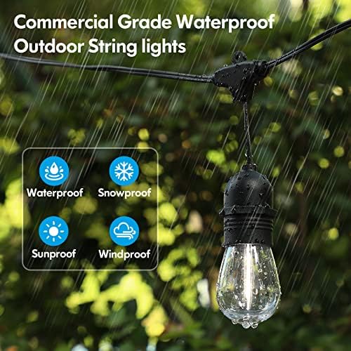 Lakumu 2-Pack 96ft Luzes de cordas ao ar livre com travessa à prova d'água à prova d'água Dimmível 5000k Day Light E12 Filamento S14 lâmpadas LED para luzes penduradas no quintal