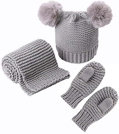 Três luvas Chapéu conjunto monocromático de lã de lã de lã de inverno Crianças peças chapéus térmicos Homens
