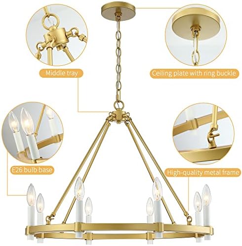 Lustre de ouro do lustre de ouro de ousmelife com lustre de roda com corrente ajustável, luminária de