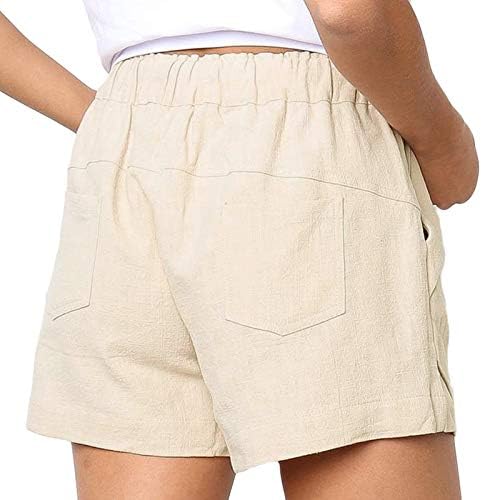 Vermers tops shorts casuais de verão feminino plus size primavera de cintura elástica shorts soltos calças com bolsos, 001beige, médio