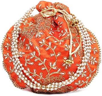 Riangi Tradicional indiano de compras bordadas para presentes de jóias Favores de casamento Favors de pérolas de pérolas Faux Bolsa de jóias indianas Bolsa de casamento Bolsa de casamento Potli para mulheres
