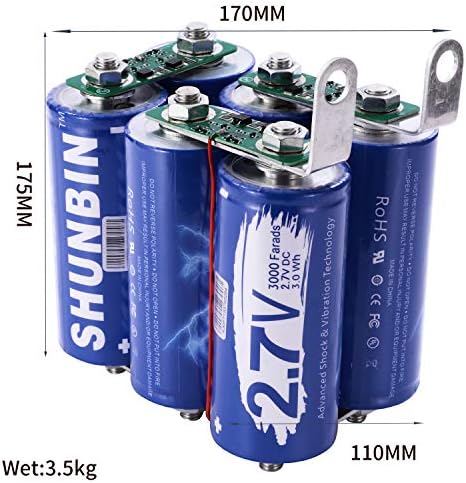 Super capacitor de grafeno Shunbin 16V 500F Capacitor de áudio de carro 12V Bateria de carro