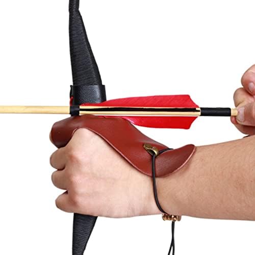 Besportble arco e flecha de dedos de finger tiro de dedo profissional arco e flecha tradicional marrom claro