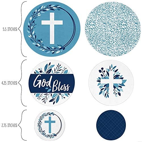 Big Dot of Happiness Blue Elegant Cross - Boy Religious Party Giant Circle Confetti - Decorações de festas - grande confete 27 contagem